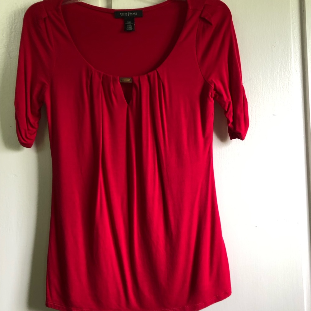White House | Black Market, Red SS Dress Shirt, XXS